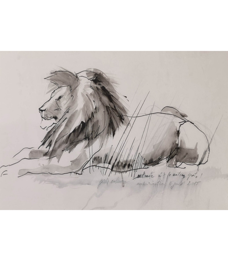 dessin encre sur papier lion - entracte no3 - Julie Salmon