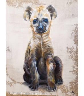 Peinture Huile sur lin ancien Jeune Hyene Dussaux 3