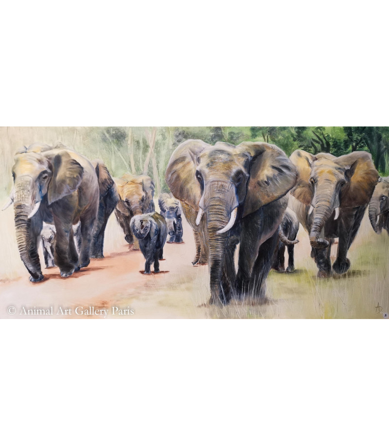 Peinture animalière éléphants Musiara Forest Dussaux 2